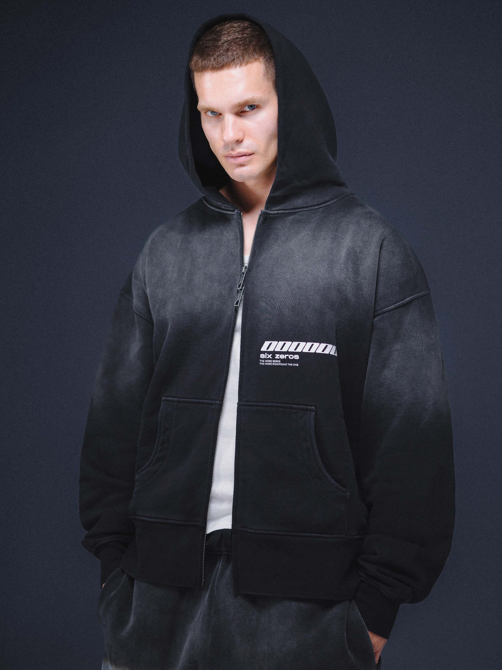 Zip-hoodie MILLIONAIRE washed black white logo - gallery image 1