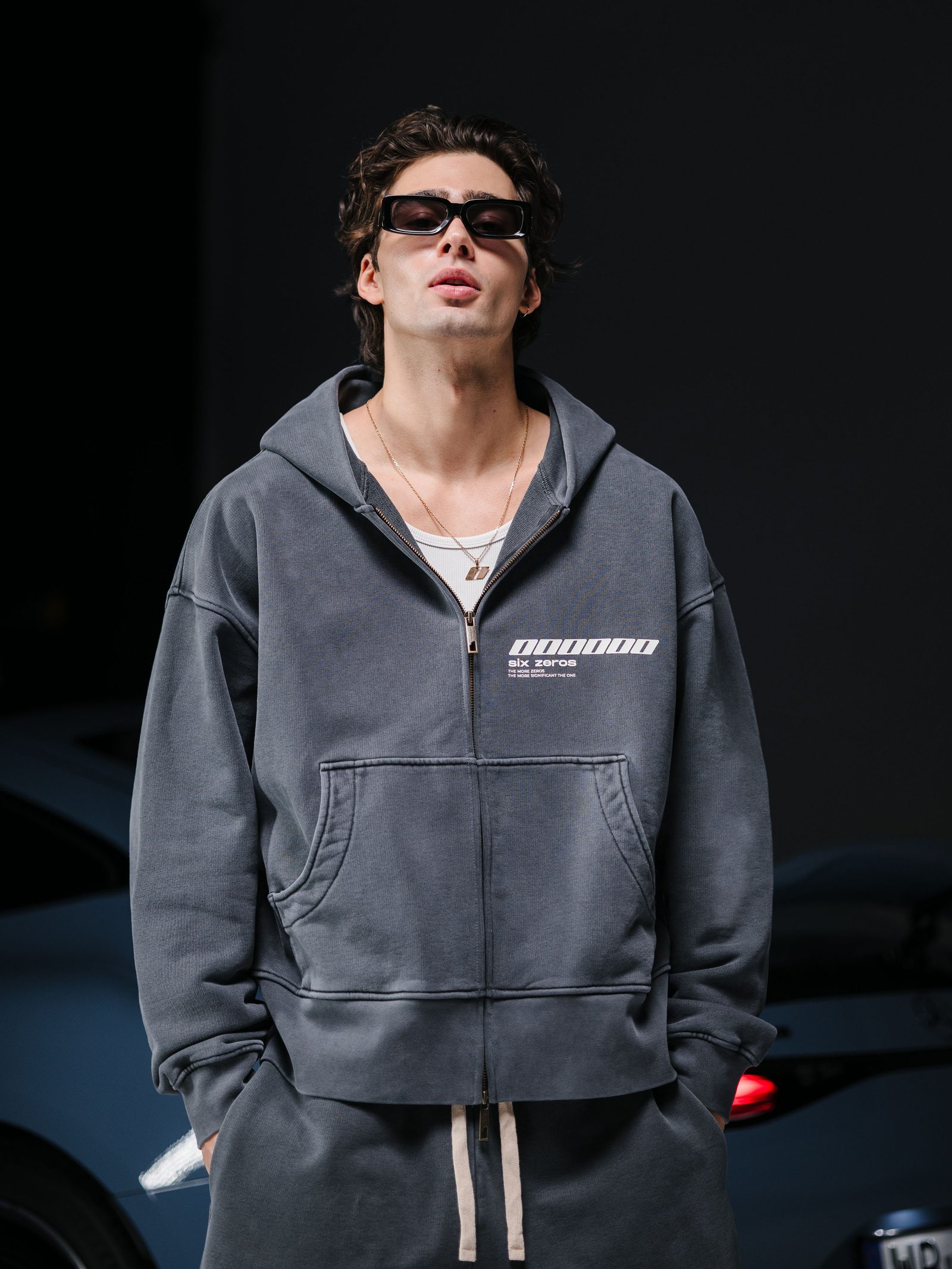Zip-hoodie JESUS washed deep blue - gallery image 2