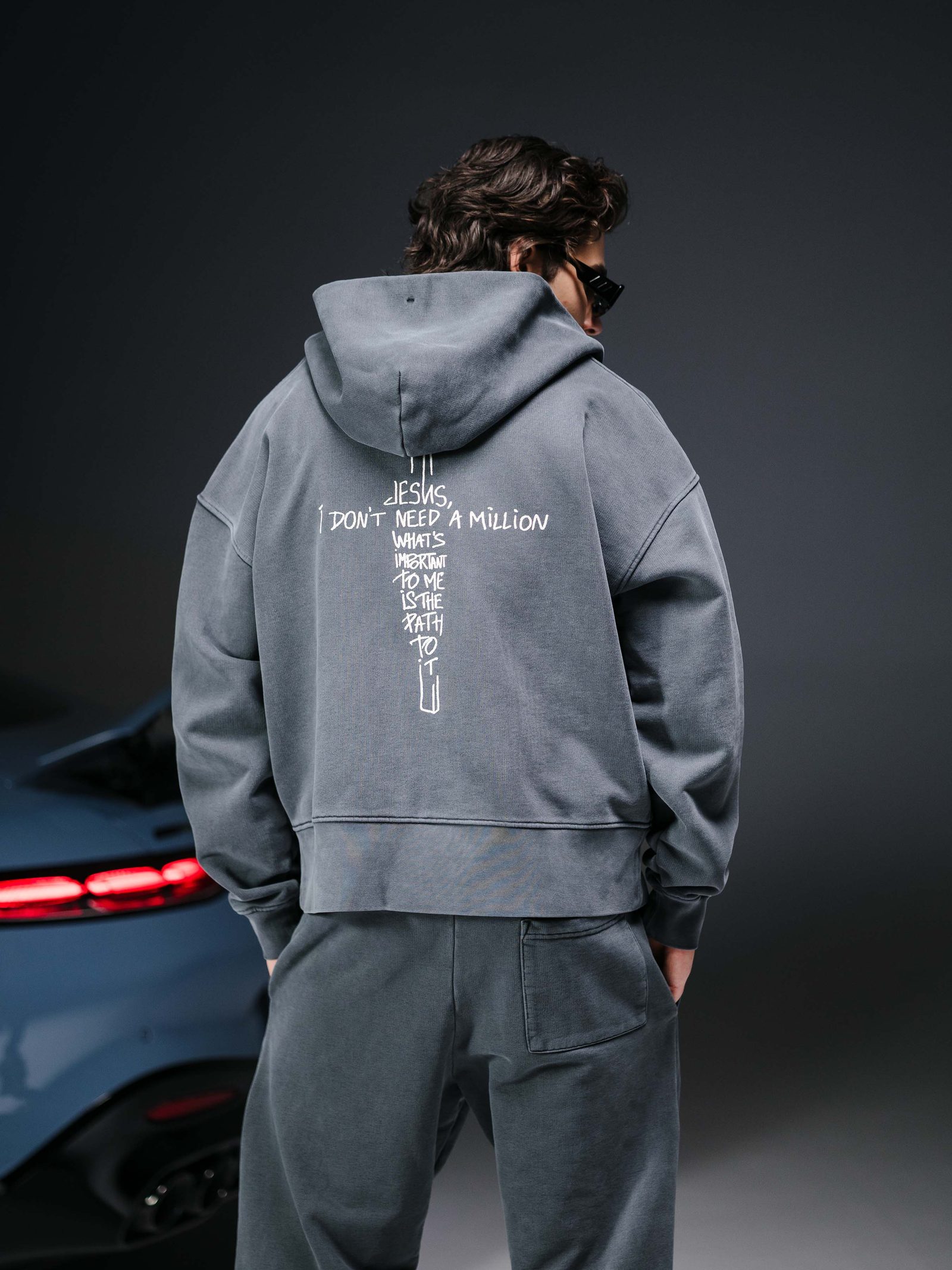 Zip-hoodie JESUS washed deep blue - gallery image 3
