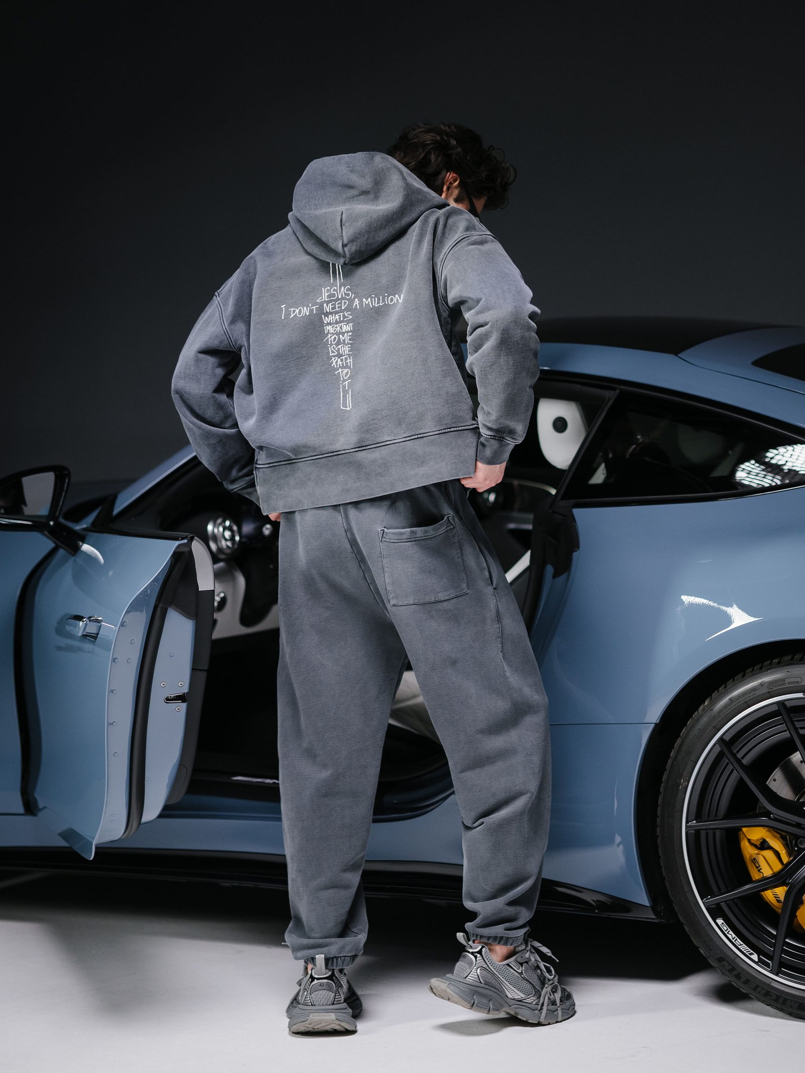 Zip-hoodie JESUS washed deep blue - gallery image 5