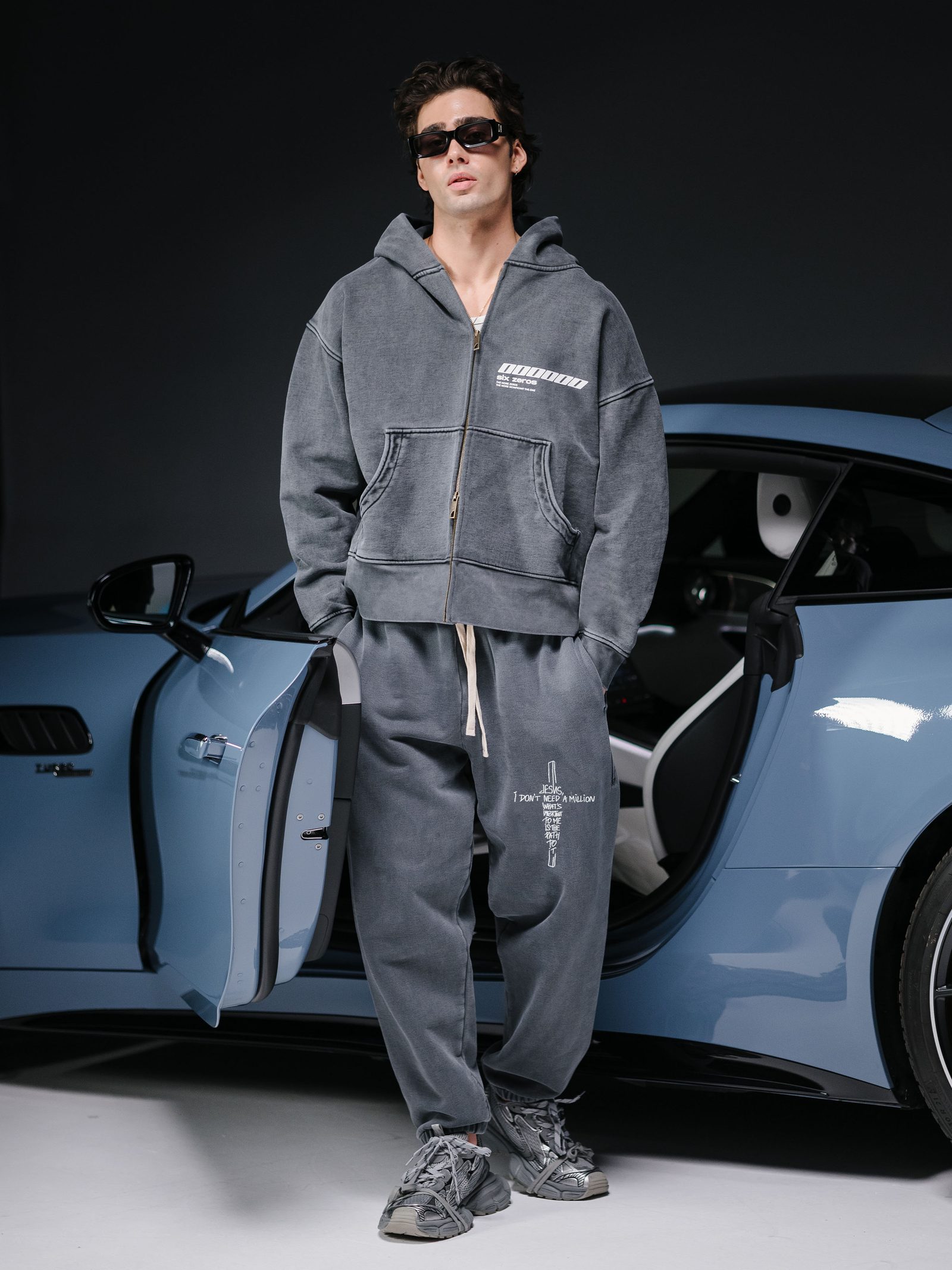 Zip-hoodie JESUS washed deep blue - gallery image 6