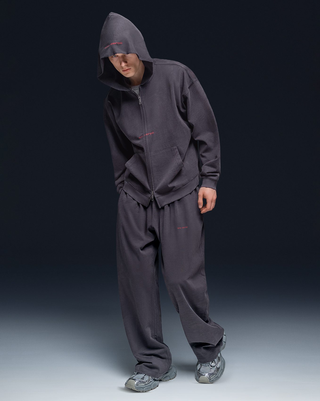 Zip-hoodie SIX ZEROS bamboo washed grey - gallery image 2