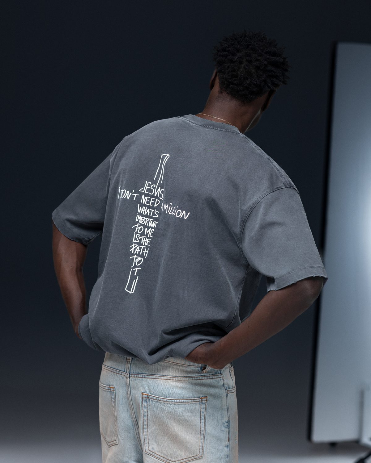 T-shirt JESUS washed deep blue - gallery image 0