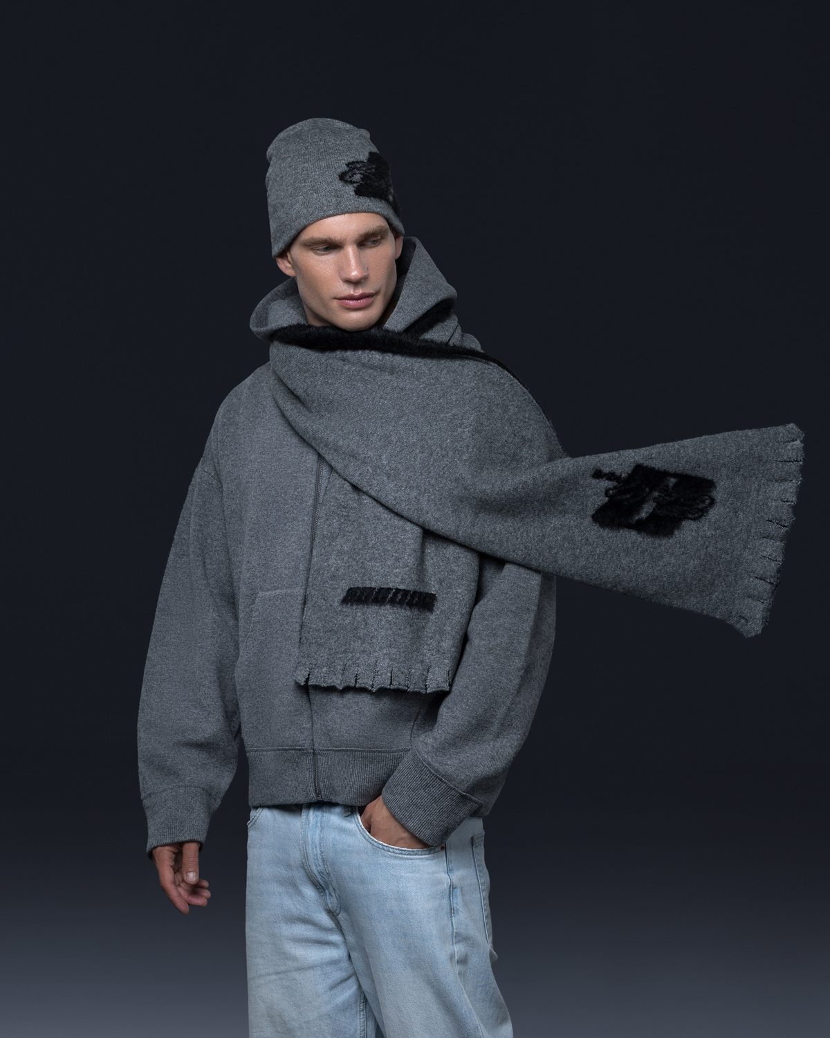 Scarf THE ONE gray black logo - gallery image 2