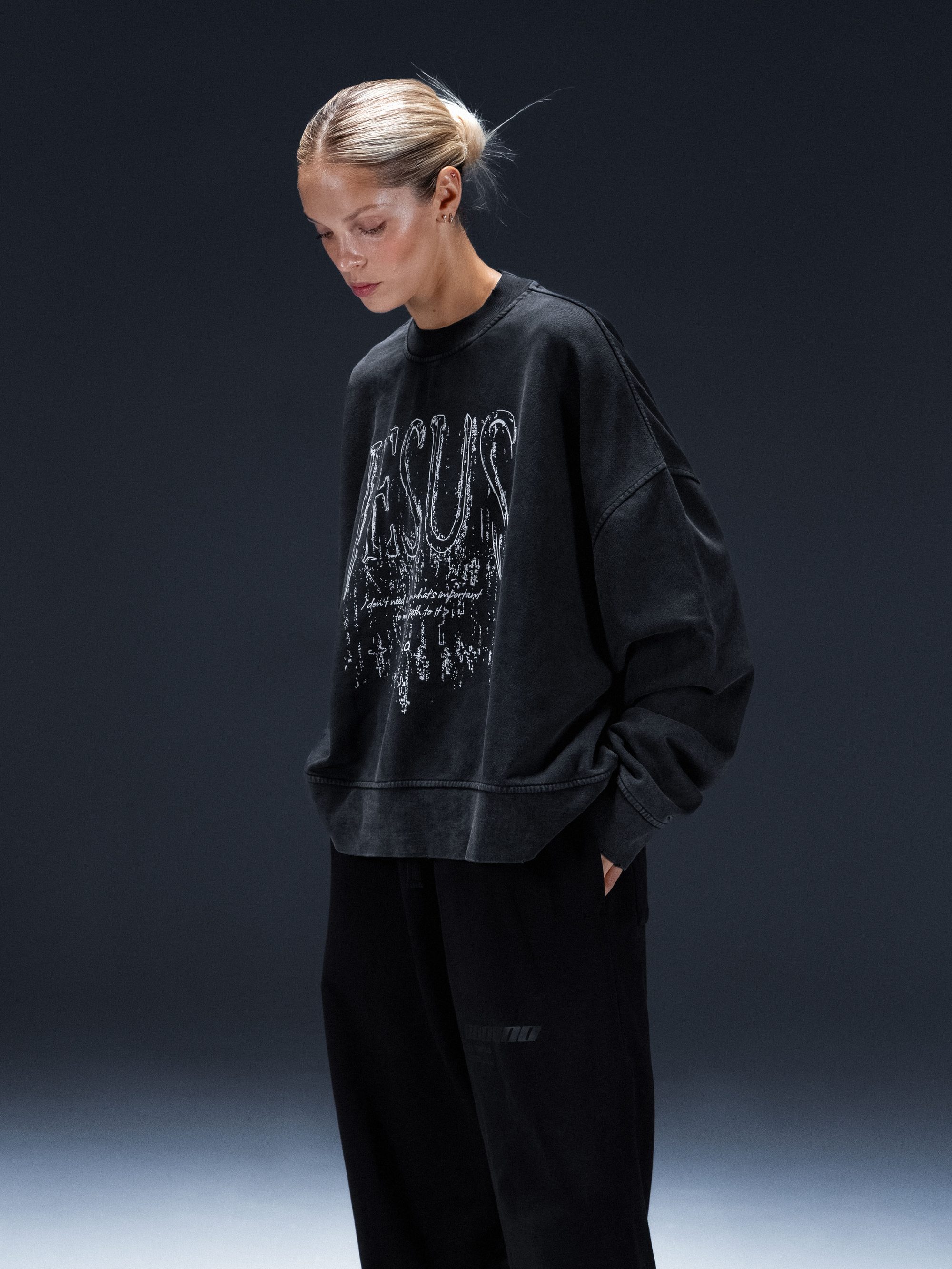 Sweatshirt JESUS washed black - gallery image 0