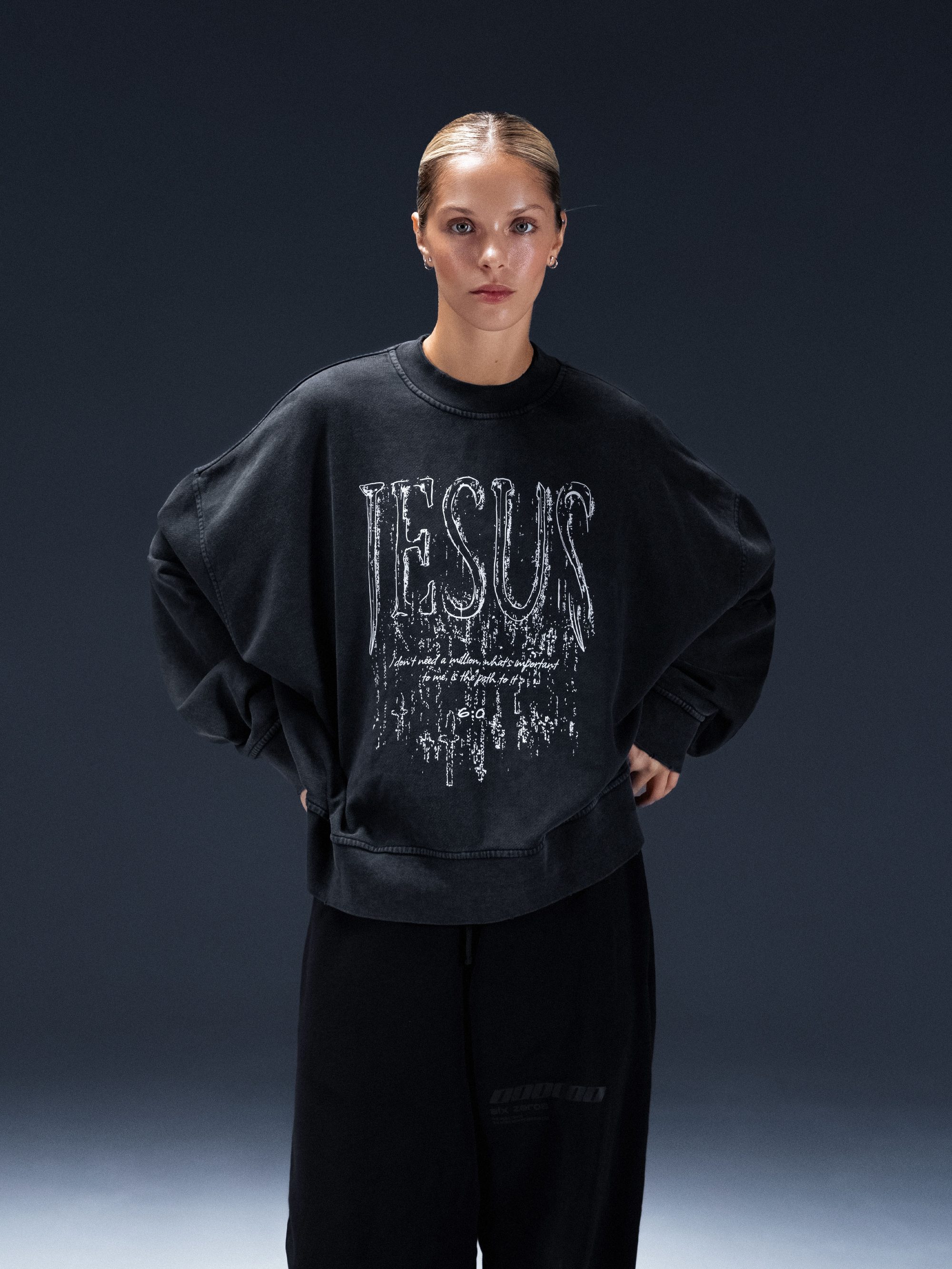 Sweatshirt JESUS washed black - gallery image 3