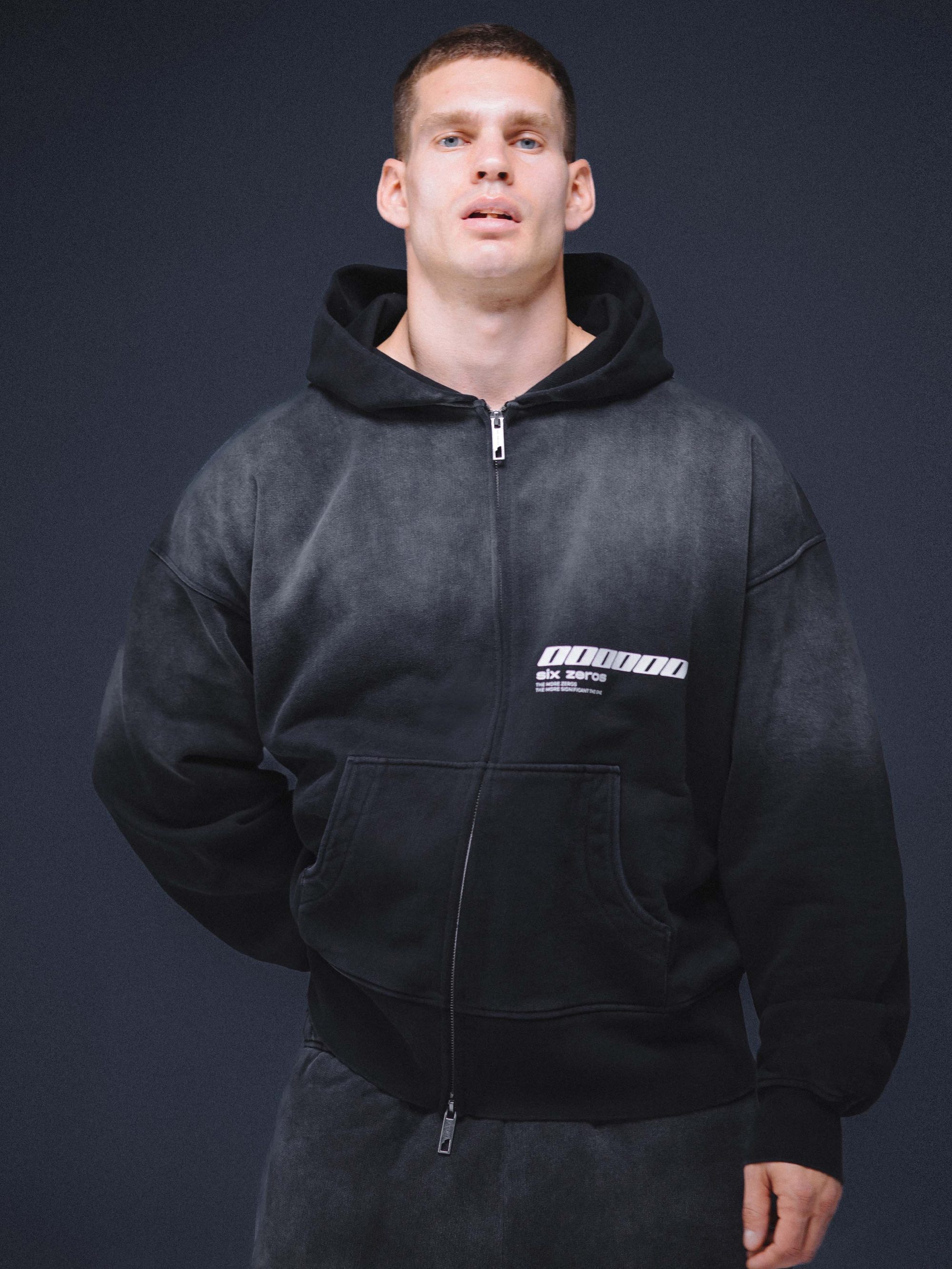 Zip-hoodie MILLIONAIRE washed black white logo - gallery image 2