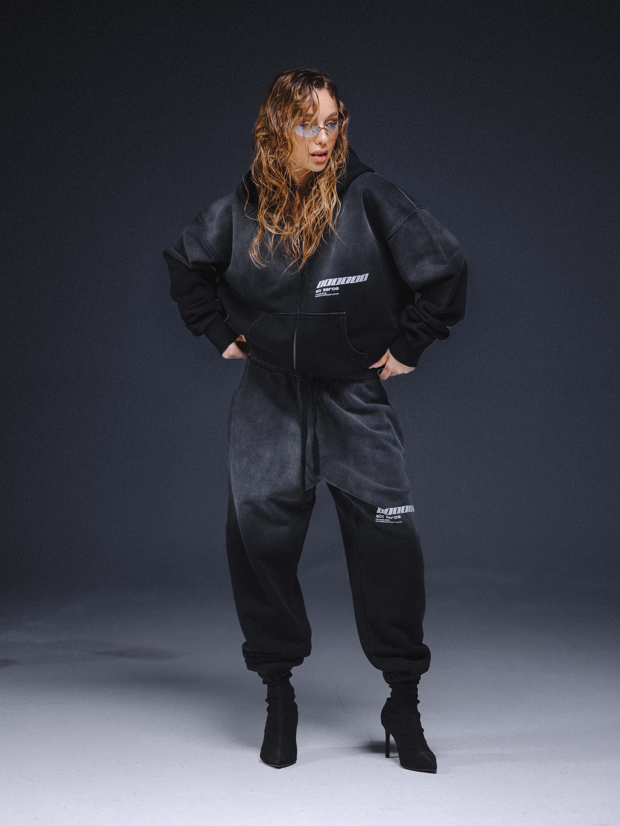 Zip-hoodie MILLIONAIRE washed black white logo - gallery image 4