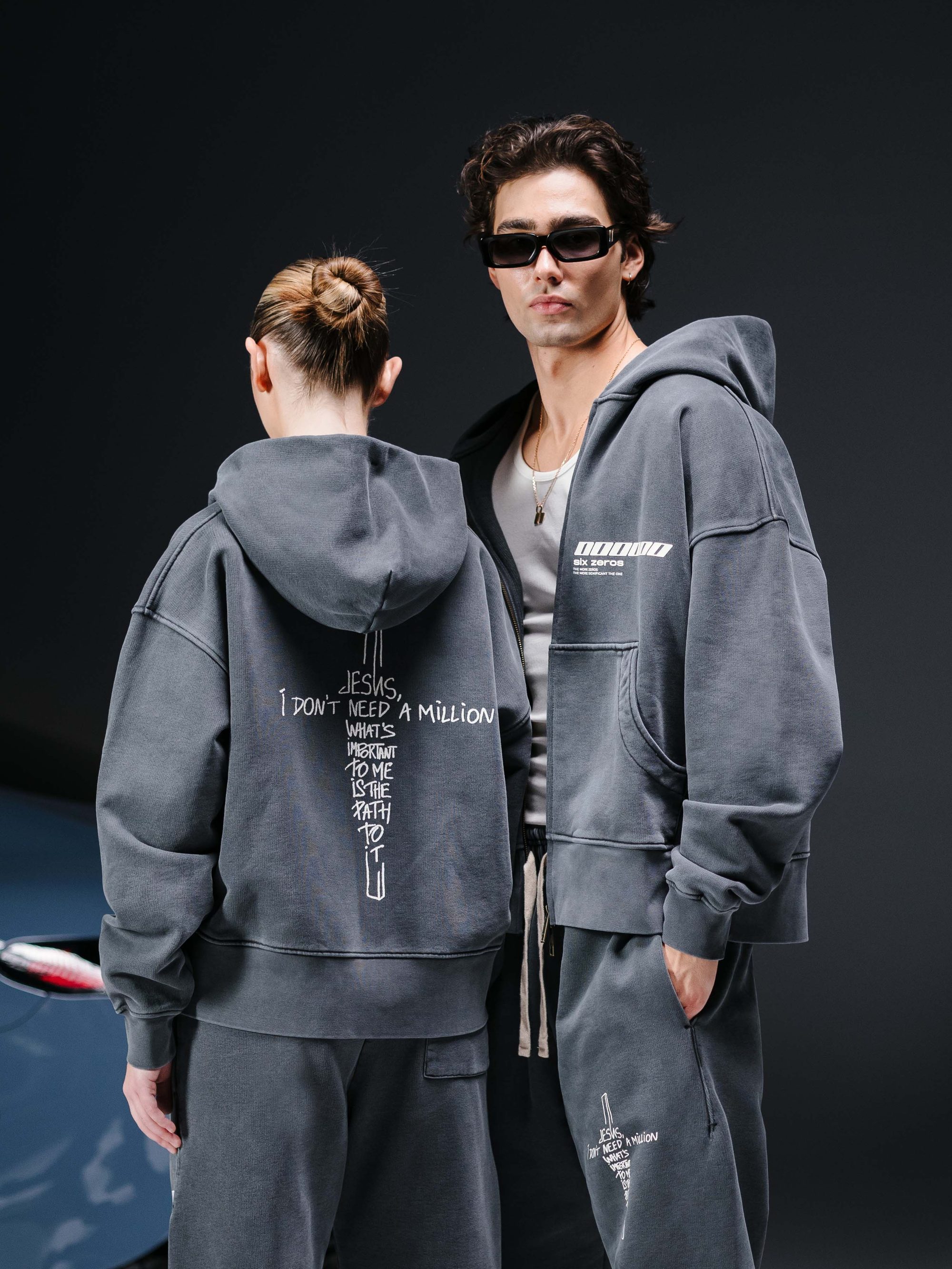 Zip-hoodie JESUS washed deep blue - gallery image 0