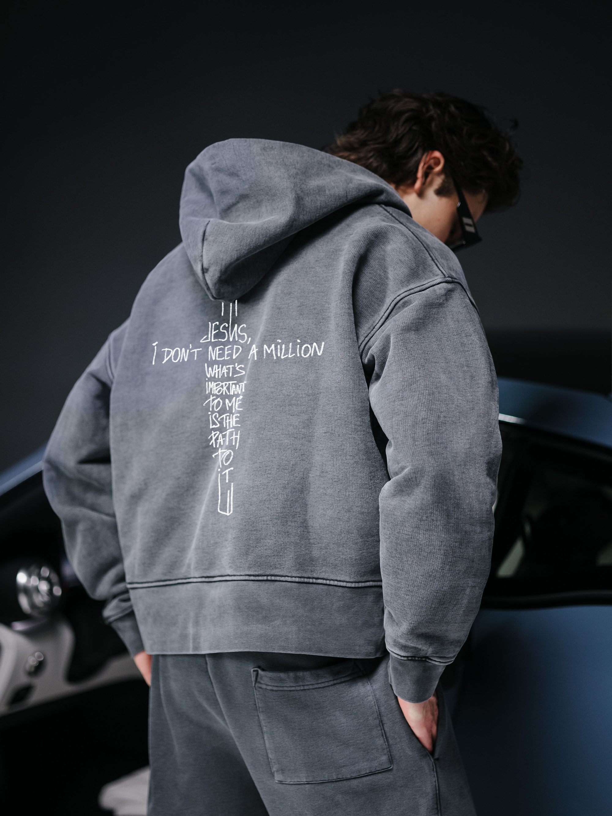 Zip-hoodie JESUS washed deep blue - gallery image 1