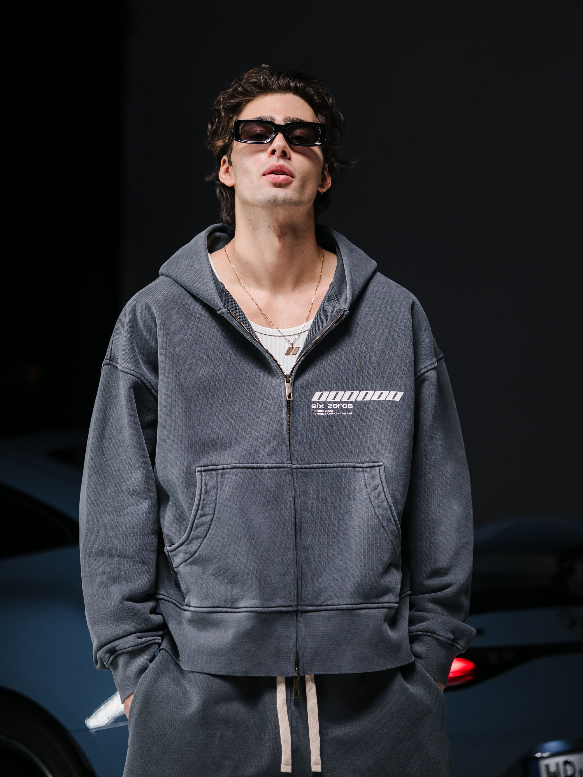 Zip-hoodie JESUS washed deep blue - gallery image 2