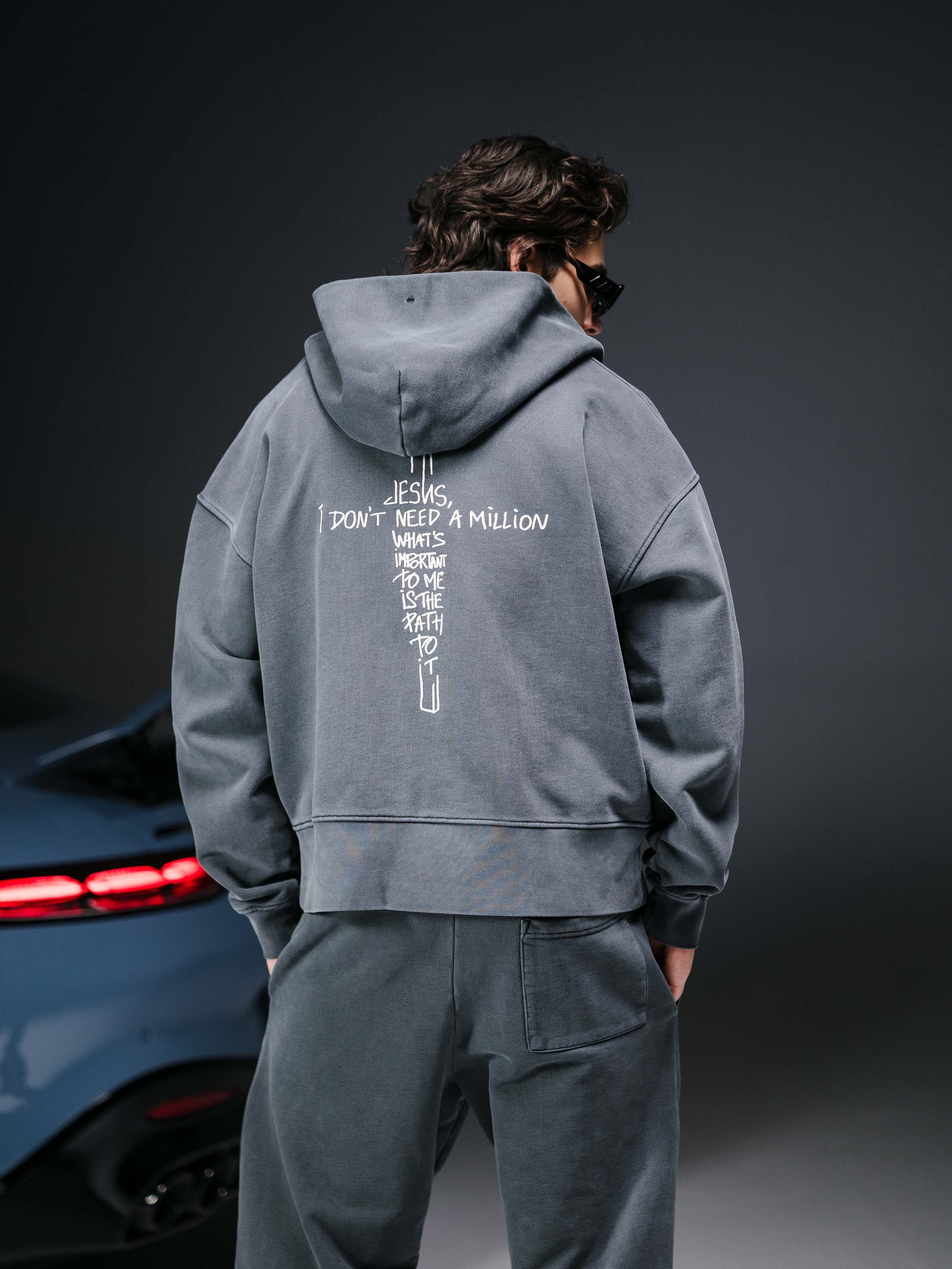 Zip-hoodie JESUS washed deep blue - gallery image 3