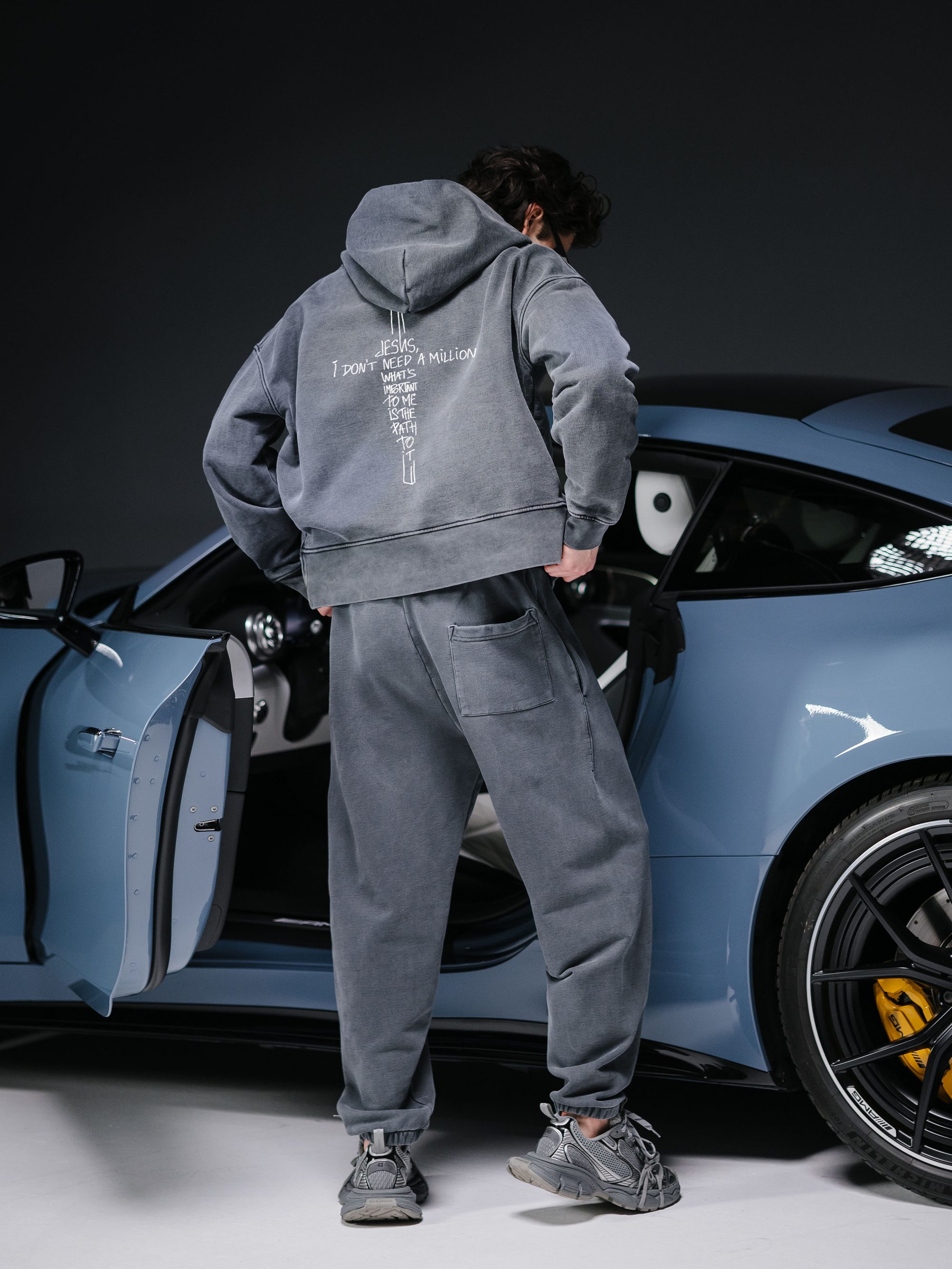 Zip-hoodie JESUS washed deep blue - gallery image 5