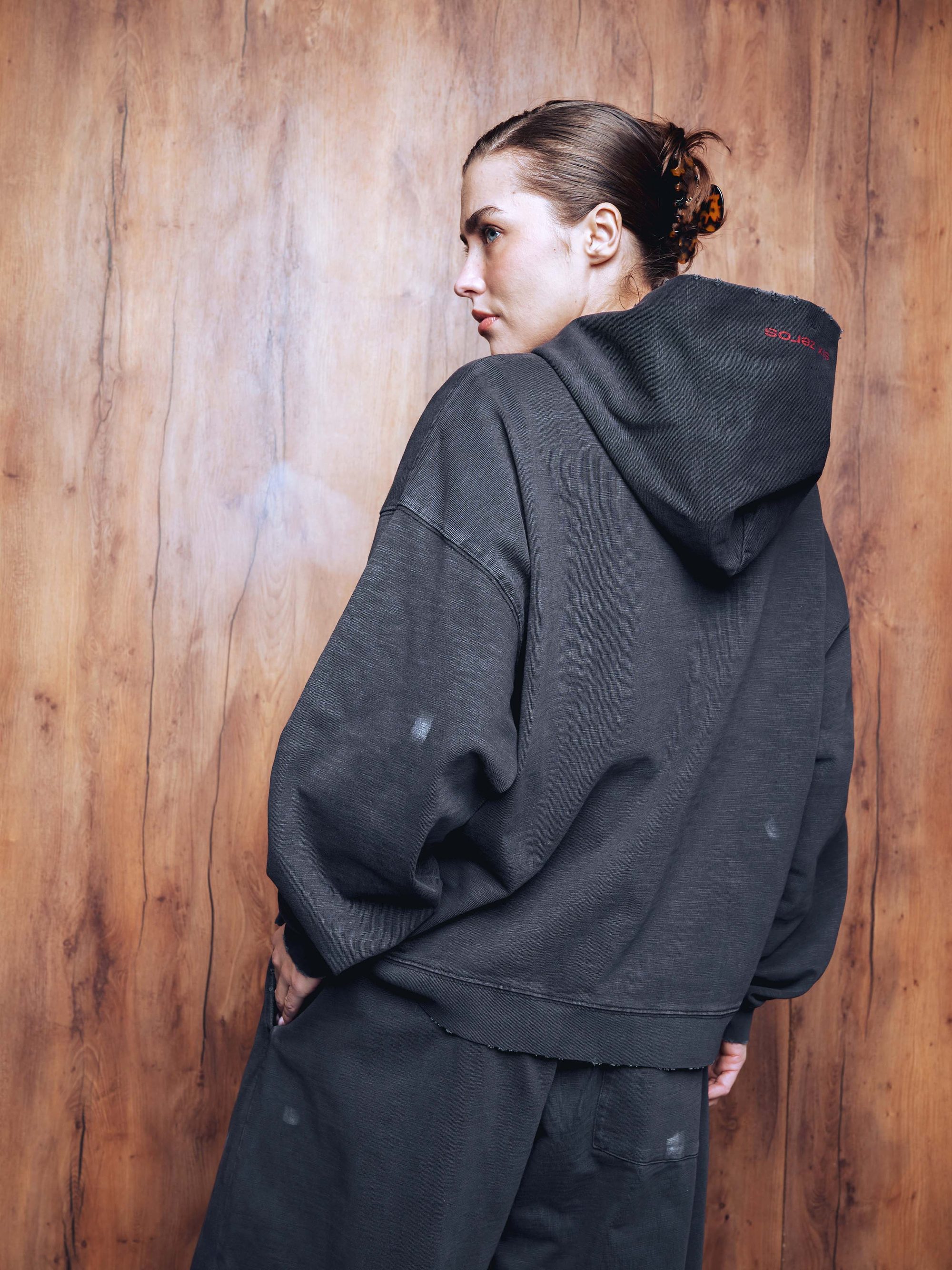 Zip-hoodie PRESENCE bamboo washed grey - gallery image 3