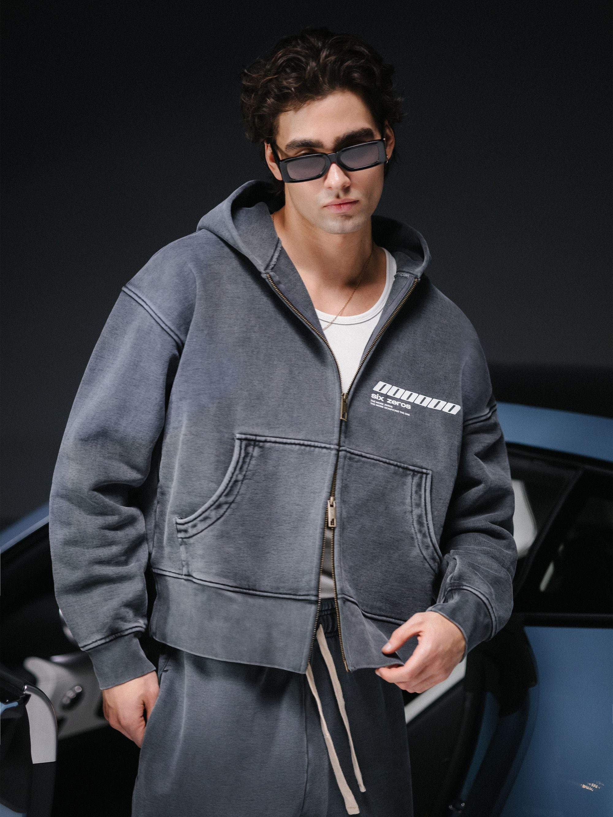 Zip-hoodie ONE washed deep blue - gallery image 0