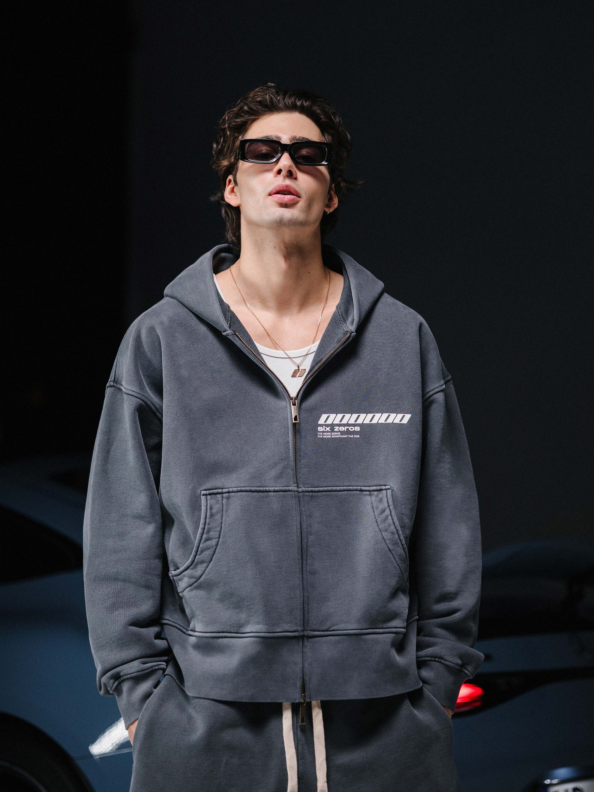 Zip-hoodie ONE washed deep blue - gallery image 2