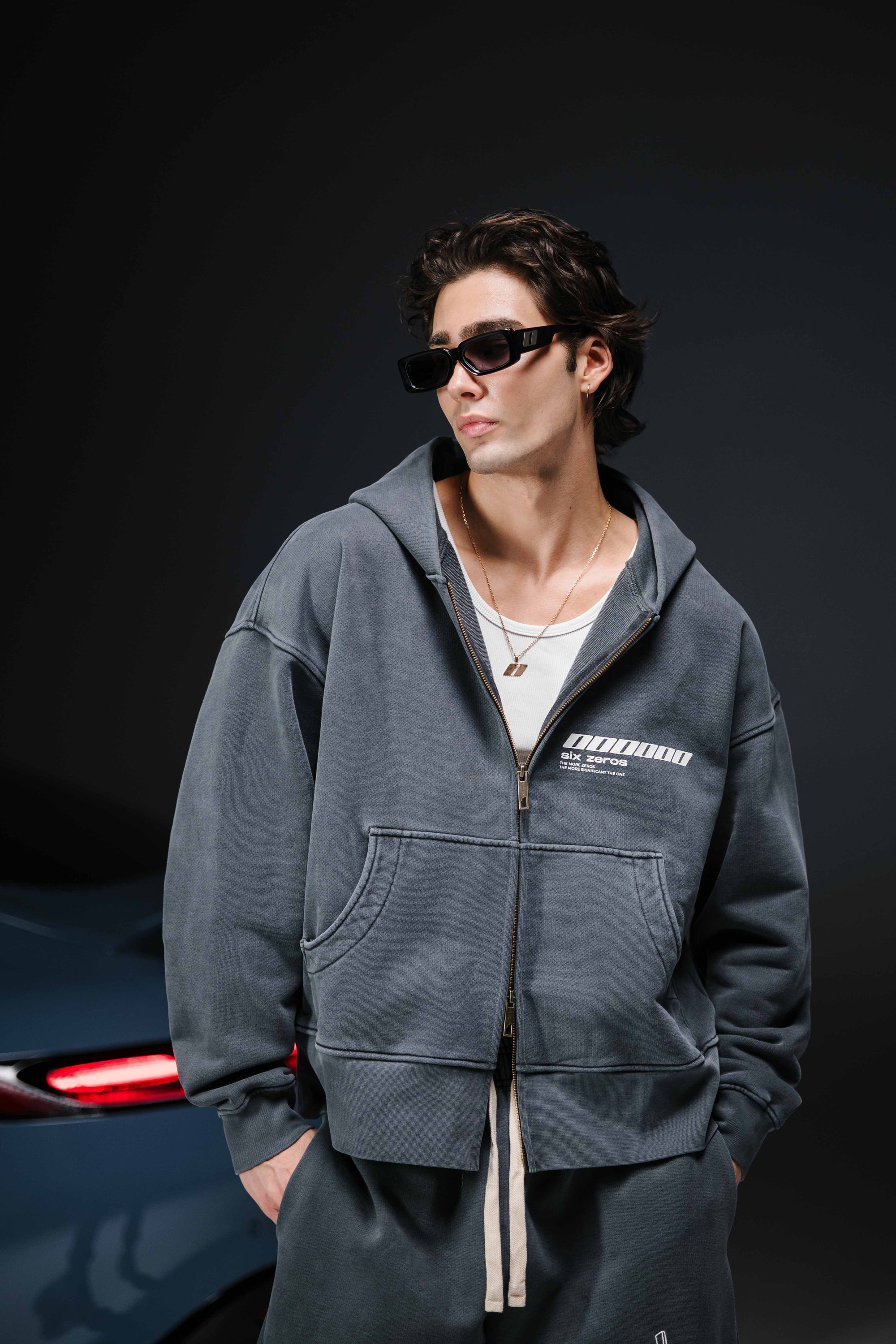 Zip-hoodie ONE washed deep blue - gallery image 6