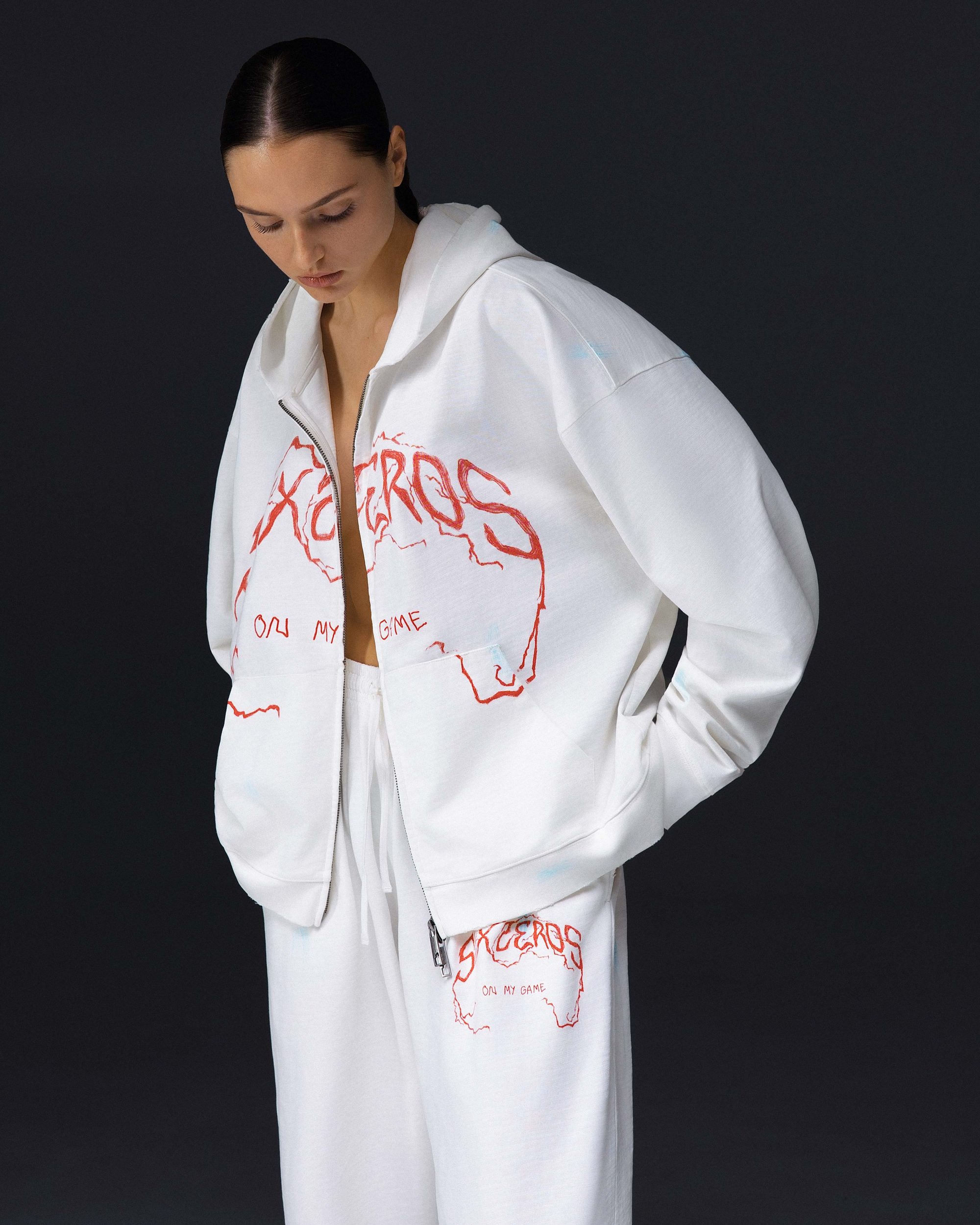 Women's zip-hoodie ON MY GAME bamboo off-white - gallery image 1