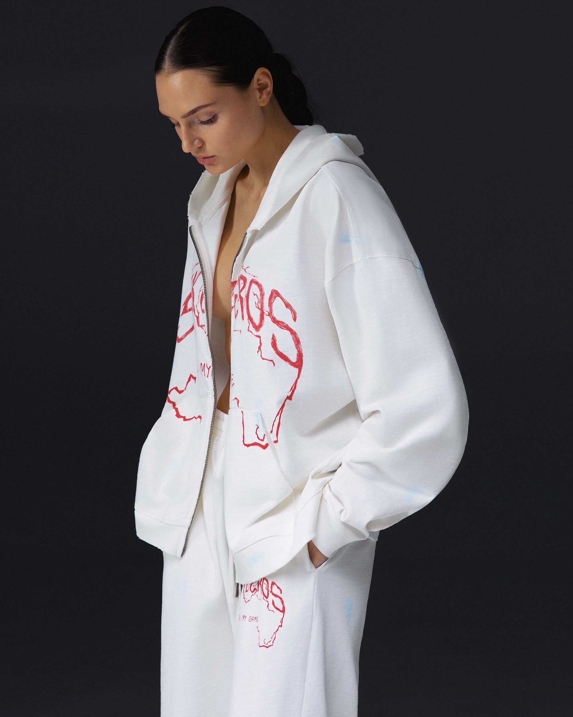Women's zip-hoodie ON MY GAME bamboo off-white - gallery image 4