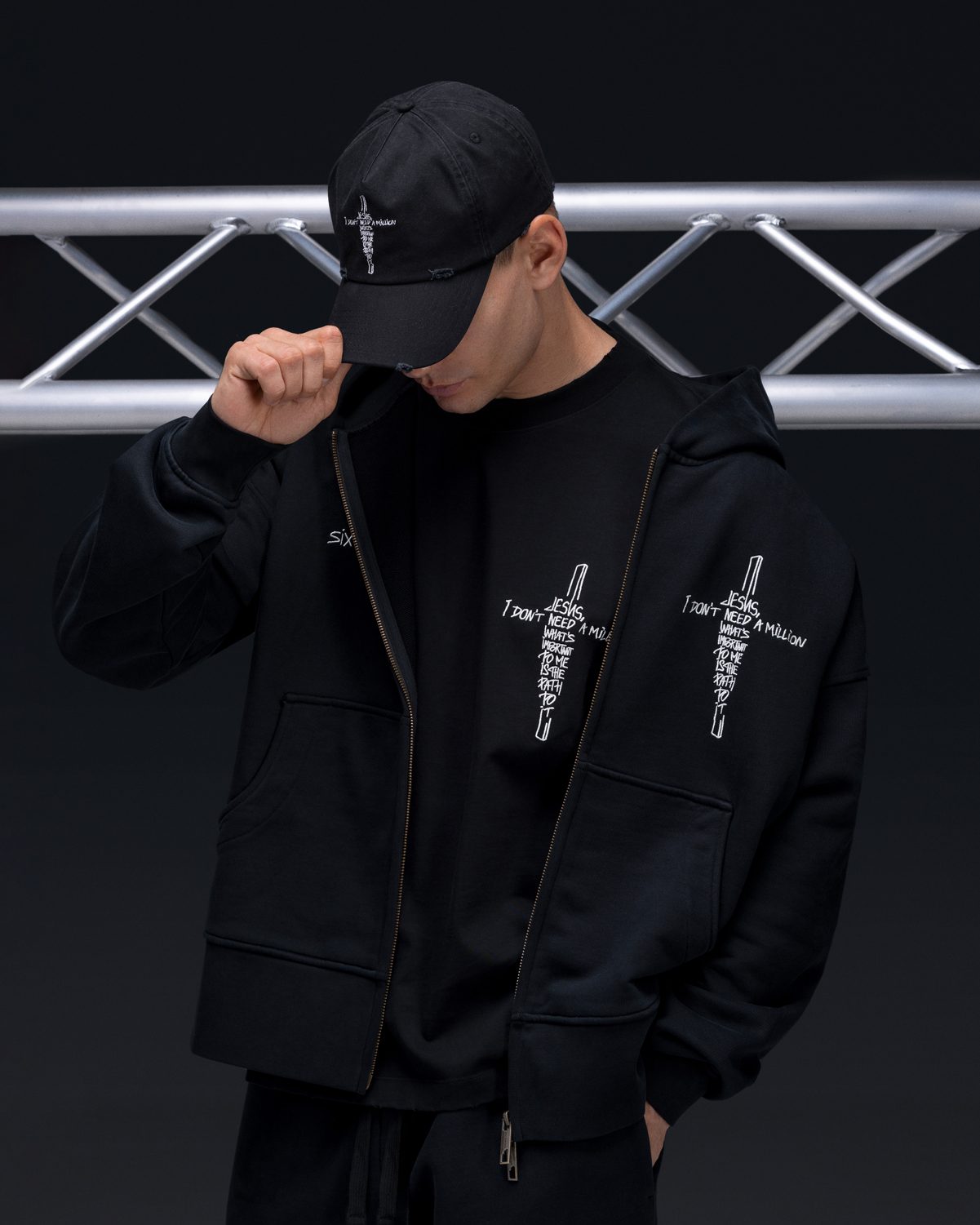 Zip-hoodie JESUS faded black - gallery image 2