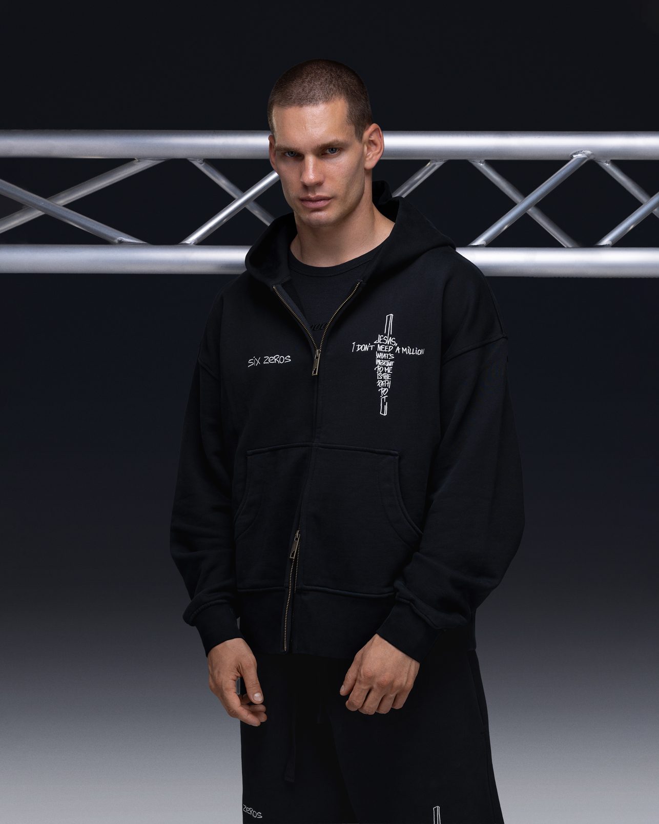 Zip-hoodie JESUS faded black - gallery image 6