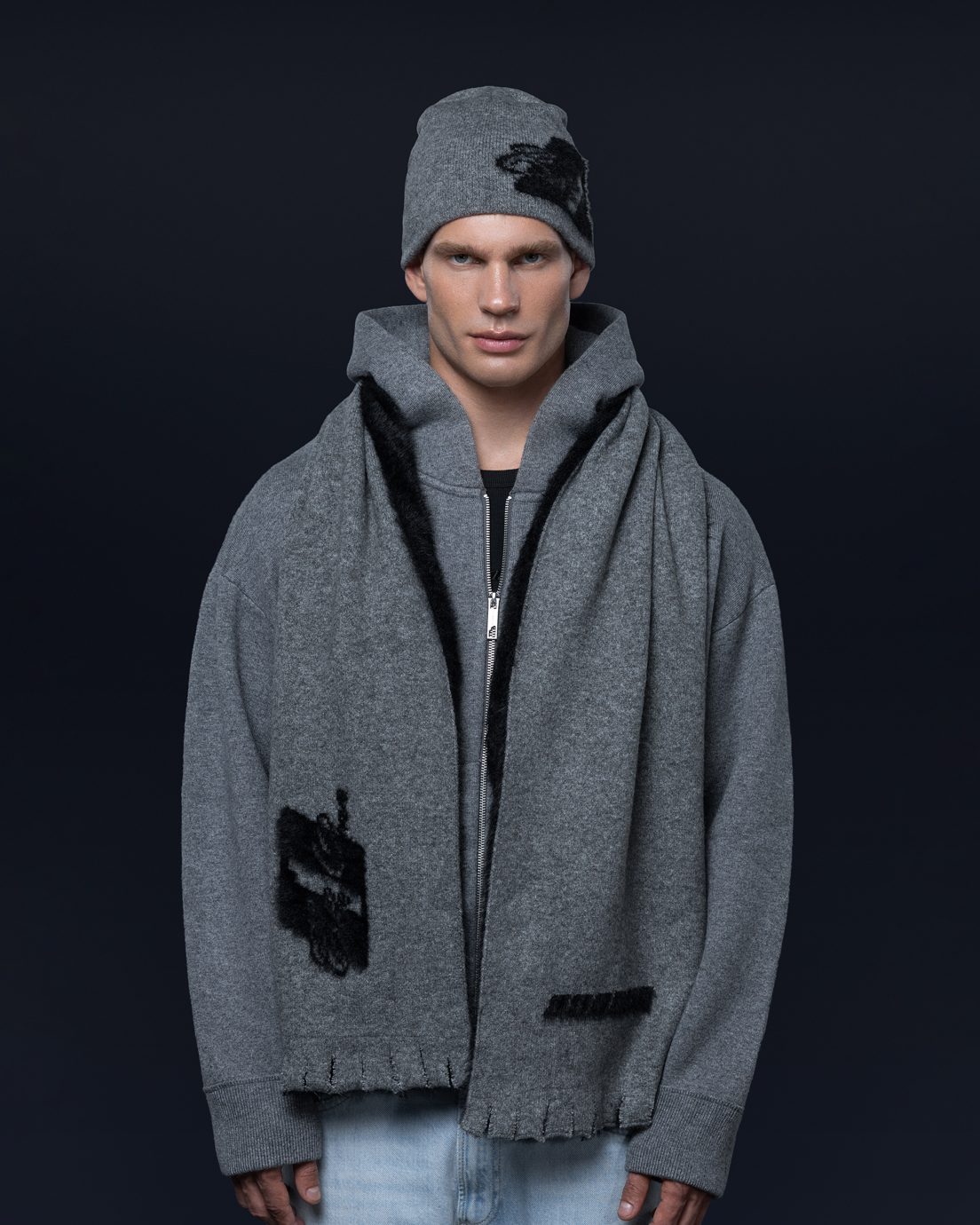 Scarf THE ONE gray black logo - gallery image 1